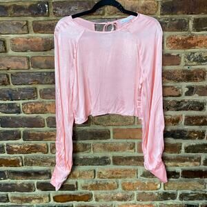 Grey Lab Pink Long Balloon Sleeve Tie-Back Crop Cropped Top Women's Size XS